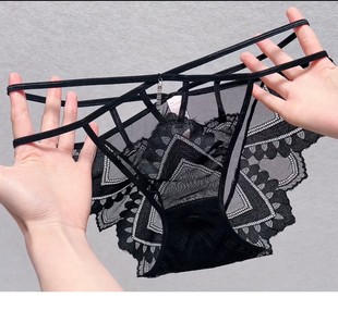 黑色性感美腰蕾丝女士内裤 御姐镂空火辣网纱美腰诱惑红色三角裤