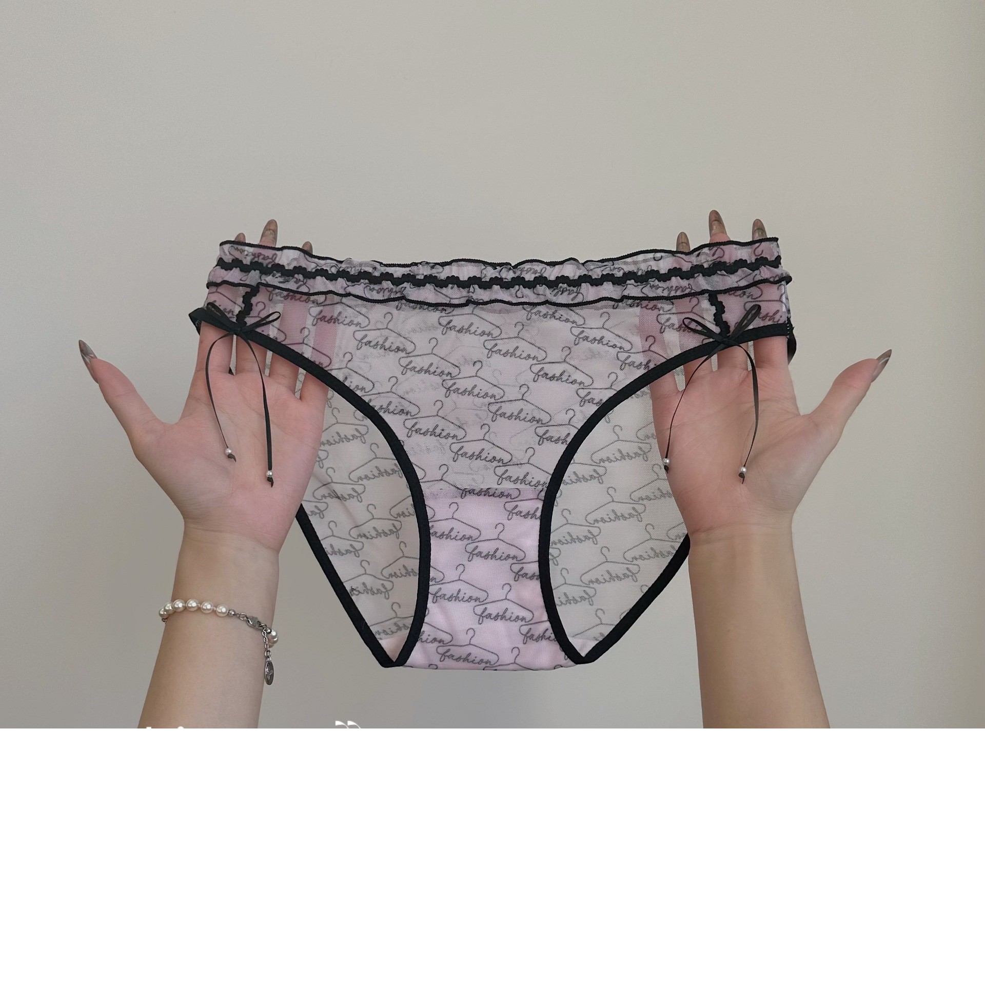 性感日系纯欲蕾丝内裤女豹纹网纱木耳边透明诱惑三角裤黑色欧美