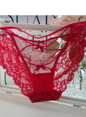 细带蕾丝内裤女火辣豹纹三角裤【甜蜜狙击】欧美性感纯欲镂空交叉