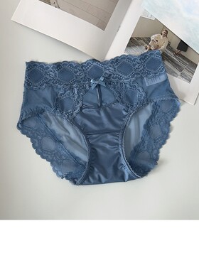 法式高腰少女三角裤薄款缎面蕾丝性感内裤女高级感网纱纯欲棉内裆