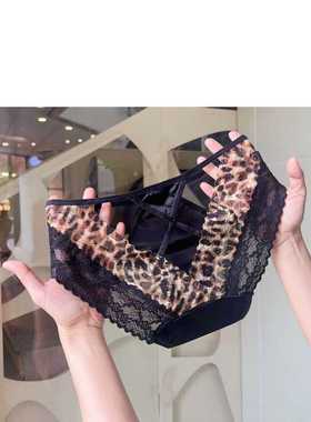 小心机纯欲黑色镂空细带蕾丝网纱豹纹少女内裤低腰三角裤欧美诱惑