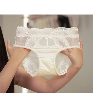 新款高腰性感蕾丝款蝴蝶结透气网纱黑色女士内裤法式高级缎面少女