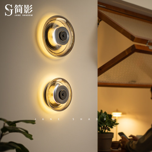 复古工业风黄铜玻璃壁灯设计师北欧客厅背景墙床头中古圆形灯具