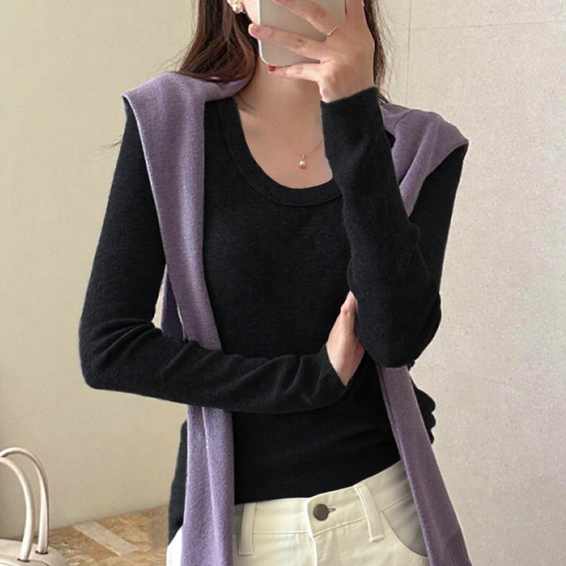 U领针织打底衫女毛衣春秋2026新款韩版显瘦修身内搭长袖气质上衣,女装/女士精品,毛针织衫,淘宝优惠券,粉丝福利购,淘宝优惠卷