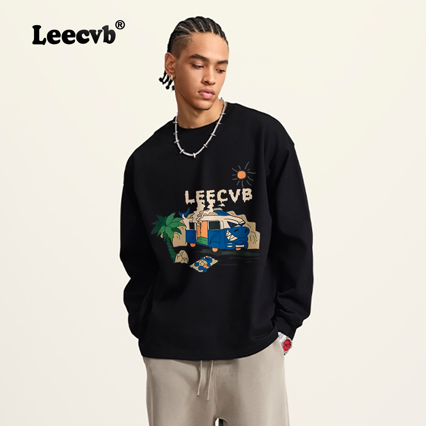 Leecvb 潮流美式长袖t恤男2025新款秋季青少年男女同款宽松上衣