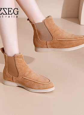 OZZEG短筒雪地靴子加绒加厚秋冬新款马丁靴皮毛一体短靴女鞋23D10