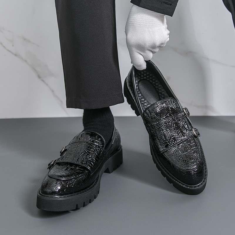 日系2026新款男鞋商务正装皮鞋男士透气尖头孟克鞋青年僧侣鞋搭扣