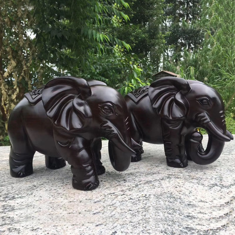 木雕大象摆件实木大号一对家居客厅电视柜玄关装饰品乔迁礼品