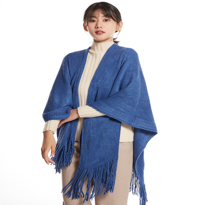 单色针织流苏开衫外搭欧美风披肩