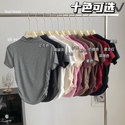 短袖甜辣风修身半高领T恤