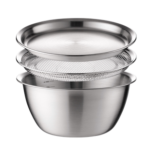onlycook 304不锈钢刻度盆套装多功能烘焙打蛋盆沥水盆漏盆滤油盆