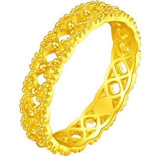 周大福ING可爱镂空蕾丝蝴蝶结小金花黄金戒指计价F230899