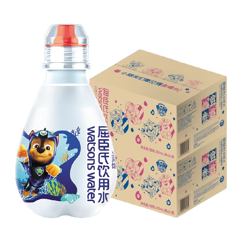 屈臣氏饮用水汪汪队联名200ml*24瓶非矿泉蒸馏水整箱便携小瓶