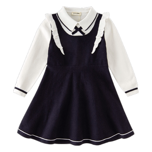 戴维贝拉儿童连衣裙女童针织裙子学院风公主裙春款2026中大童