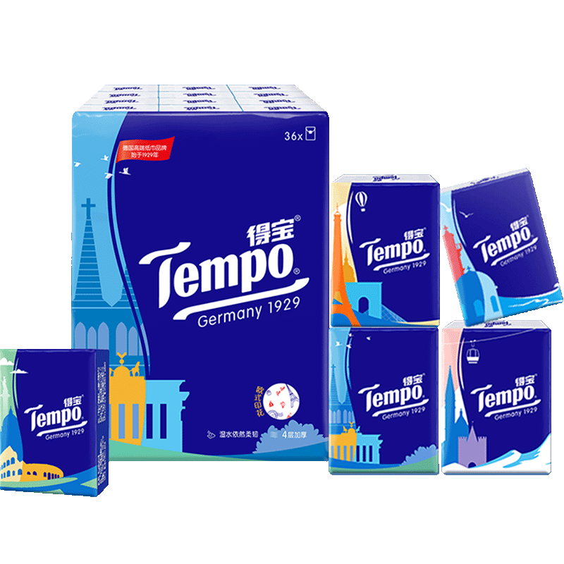 Tempo得宝欧式印花四层加厚纸巾