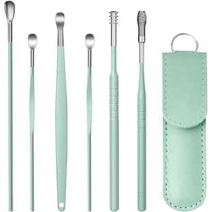 HOUYA掏耳勺采耳工具6件套挖耳套装成人耳扒不锈钢轻巧便携耳勺