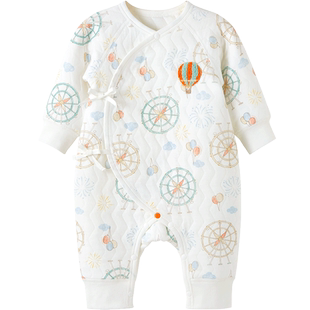 微狮牧尼新生儿衣服秋冬季加厚款婴儿夹棉保暖连体衣宝宝和尚服装