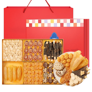 福东海鲍鱼羊肚菌花胶元贝花菇西洋参六拼礼盒335g海鲜干货好礼