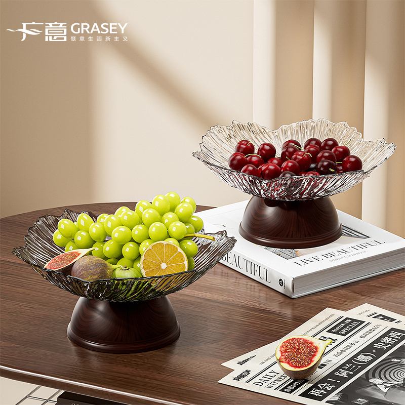 广意仿实木不规则花边高脚果盘