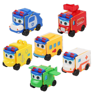 正版百变校巴车反转变形儿童玩具车歌德消防车男孩子警察新年礼物