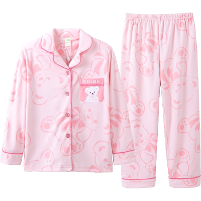 噜噜牛春季纯棉长袖卡通女童睡衣