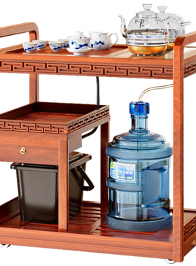 金灶移动实木一体茶水柜带轮茶具