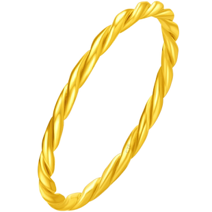 周大福经典简约麻花素圈足金黄金戒指计价F220489