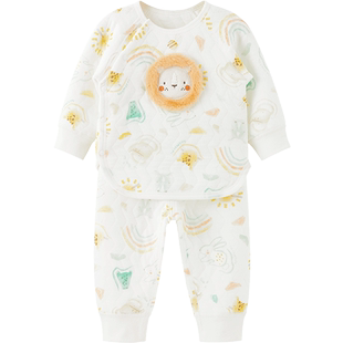 微狮牧尼婴儿分体内衣套装秋冬季宝宝夹棉高腰护肚衣服裤子家居服
