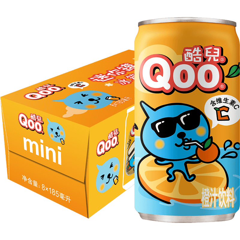 可口可乐美汁源「酷儿Qoo」橙汁果味饮料果汁便携迷你罐185ml*8罐