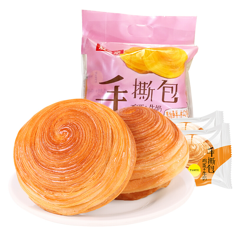 爱乡亲手撕面包奶香味338g/袋糕点鸡蛋新鲜美味优质办公室零食