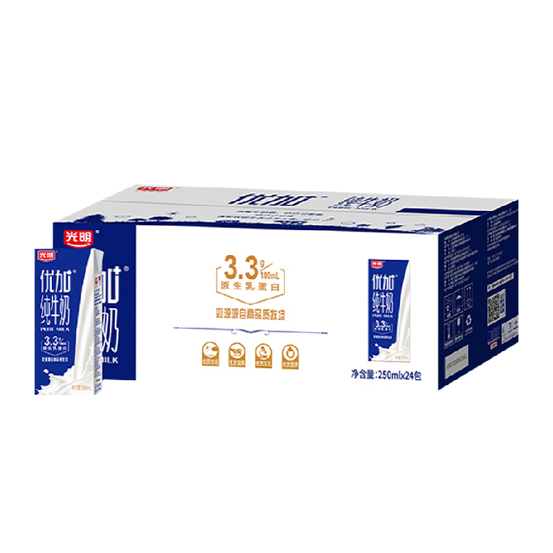 光明优加纯牛奶250ml*24盒整箱