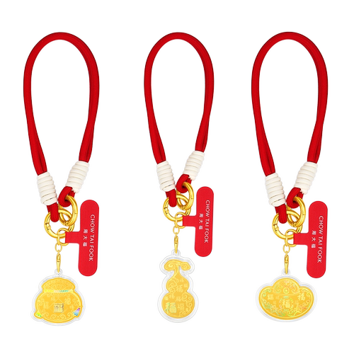 周大福幻彩百福葫芦福袋元宝足金黄金金章手机挂件EOR1821-1823