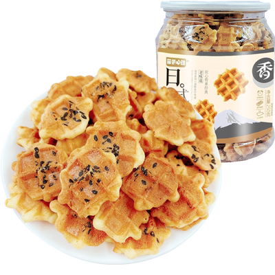 日式蛋格芝麻华夫饼干250g小圆饼