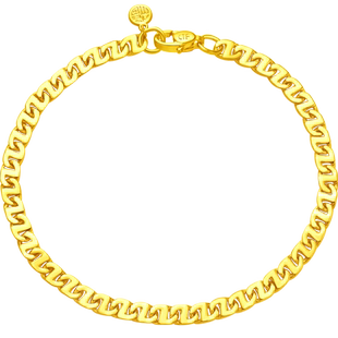 周大福简约百搭精致扣环Z字实心足金黄金手链计价礼物EOF137