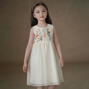 夏季 哈齿童装 儿童重工刺绣连衣裙女童背心裙甜美度假中长裙女孩