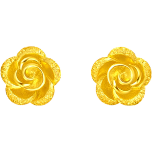 周大福温柔气质爱意玫瑰花灵动足金黄金耳钉女计价EOF188