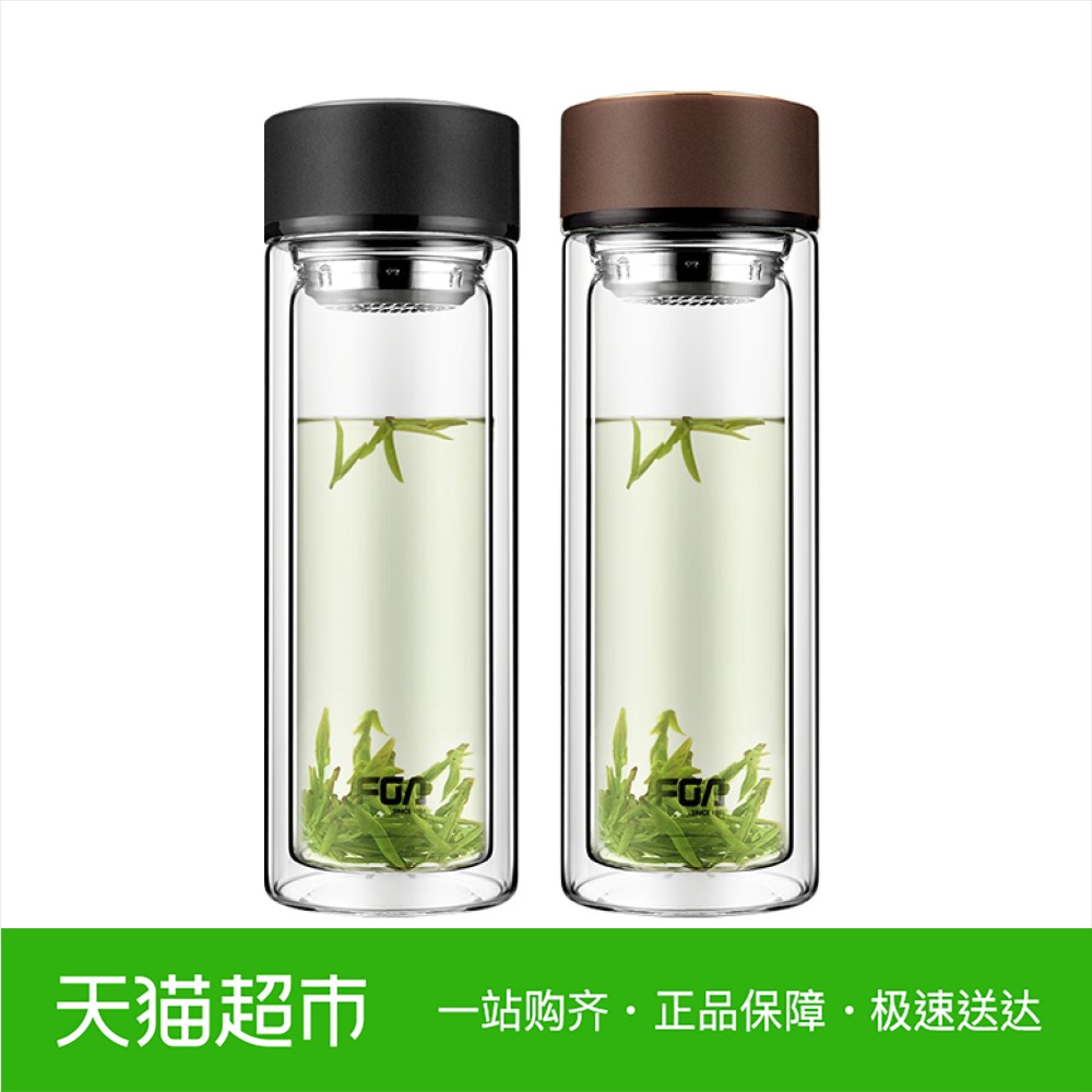 富光双层家用带盖高硼硅玻璃杯男女学生水杯便携泡茶杯过滤杯子