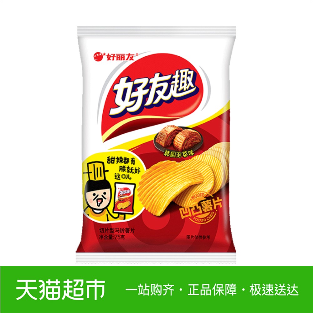 好丽友好友趣韩国泡菜味75g休闲膨化零食办公出游薯片