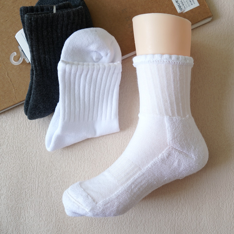 冬季儿童袜子加厚毛圈纯棉运动袜保暖男童女童白色中筒袜学生袜