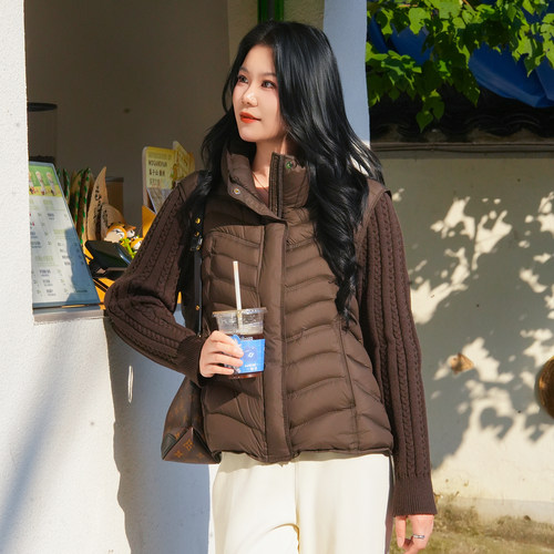 鸭绒显瘦毛线袖假两件羽绒服外套