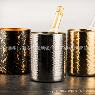酒店酒吧家用香槟桶圆形冰酒桶用品冰酒器商用不锈钢冰桶