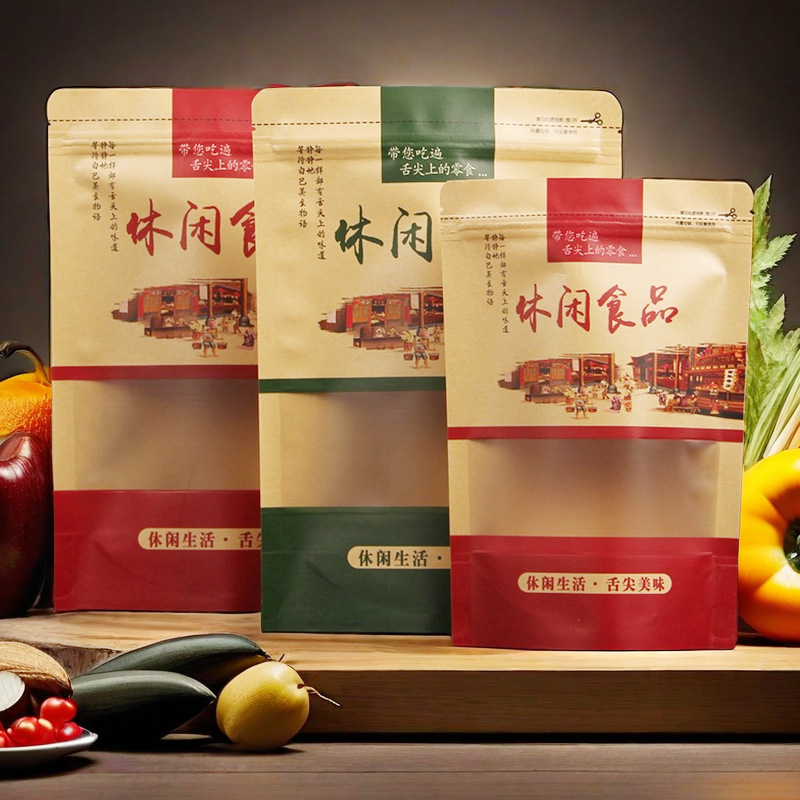 休闲食品包装袋干果炒货零食纸袋红枣坚果自封自立牛皮纸100个价