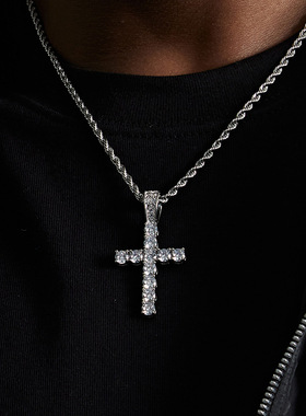 满钻十字架项链男款潮牌hiphop街头链子欧美说唱嘻哈男生钛钢吊坠