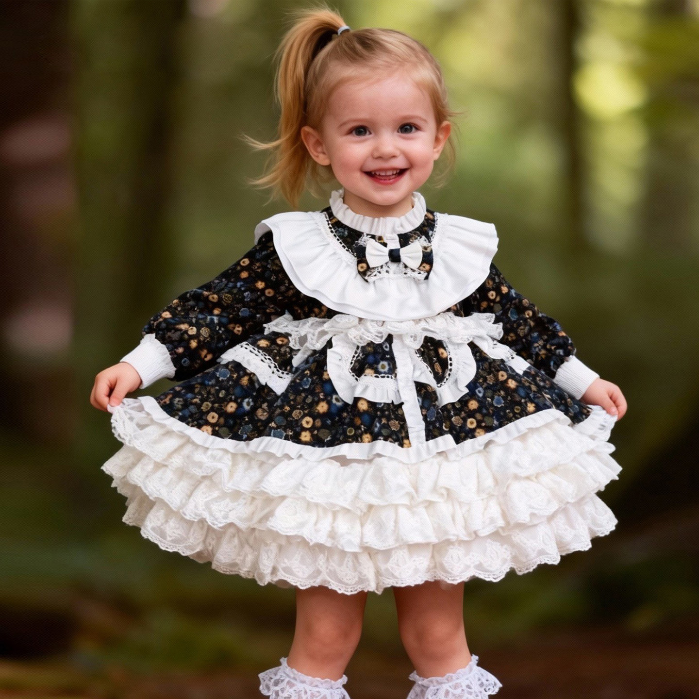 女童洛丽塔碎花蛋糕连衣裙春秋长袖白色拼接公主裙洋气女孩蓬蓬裙,童装/婴儿装/亲子装,连衣裙,淘宝优惠券,粉丝福利购,淘宝优惠卷