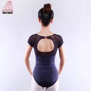 红雨舞蹈女生练功服芭蕾连体服女成人短袖形体瑜伽舍宾服可插胸垫