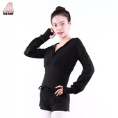 红雨舞蹈服练功服女长袖 广场舞服瑜伽健美操上衣黑色 连帽运动时尚