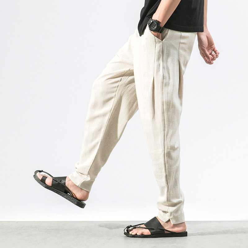 夏季大码日系棉麻亚麻风休闲宽松哈伦灯笼裤情侣透气K25/P55，男装休闲裤，电商A221A