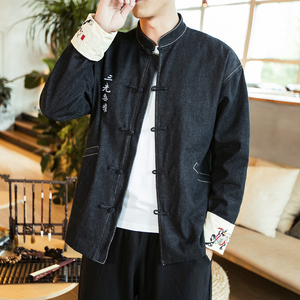 20秋冬新款大码牛仔外套风刺绣情侣休闲夹克bf唐装 JK17/P155图片