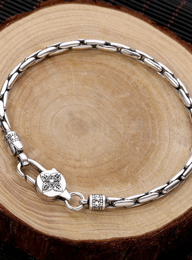 925纯银泰银金刚杵六字真言细手链男女复古潮百搭小红书同款