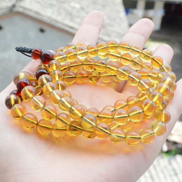 【齐翔珠宝】缅甸纯天然琥珀 金珀 108珠 手串 项链 720#